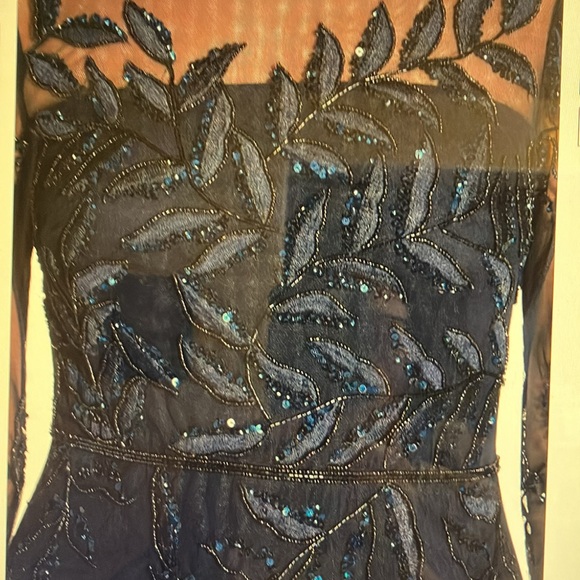 Adrianna Papell beaded embroidered gown size 12 navy maxi dress - Picture 3 of 9